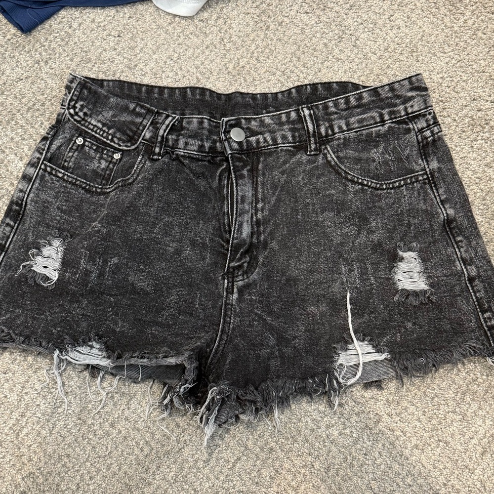 Distressed Black Jean Shorts